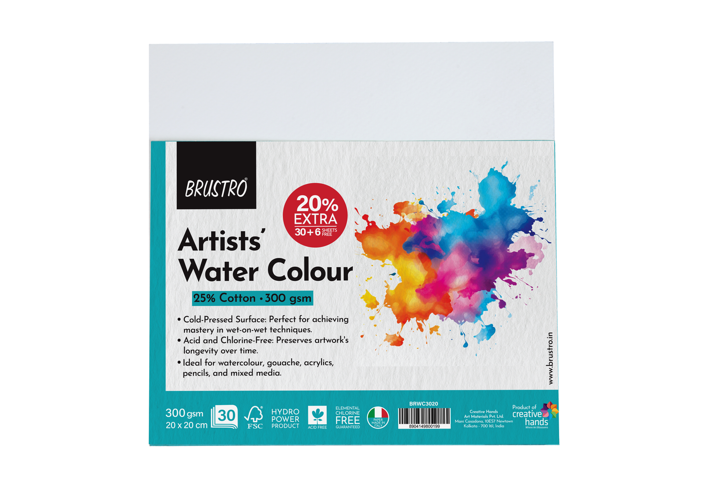 Brustro Watercolour Papers CP 300 GSM 20CM X 20CM (Pack of 30+6 Sheets)