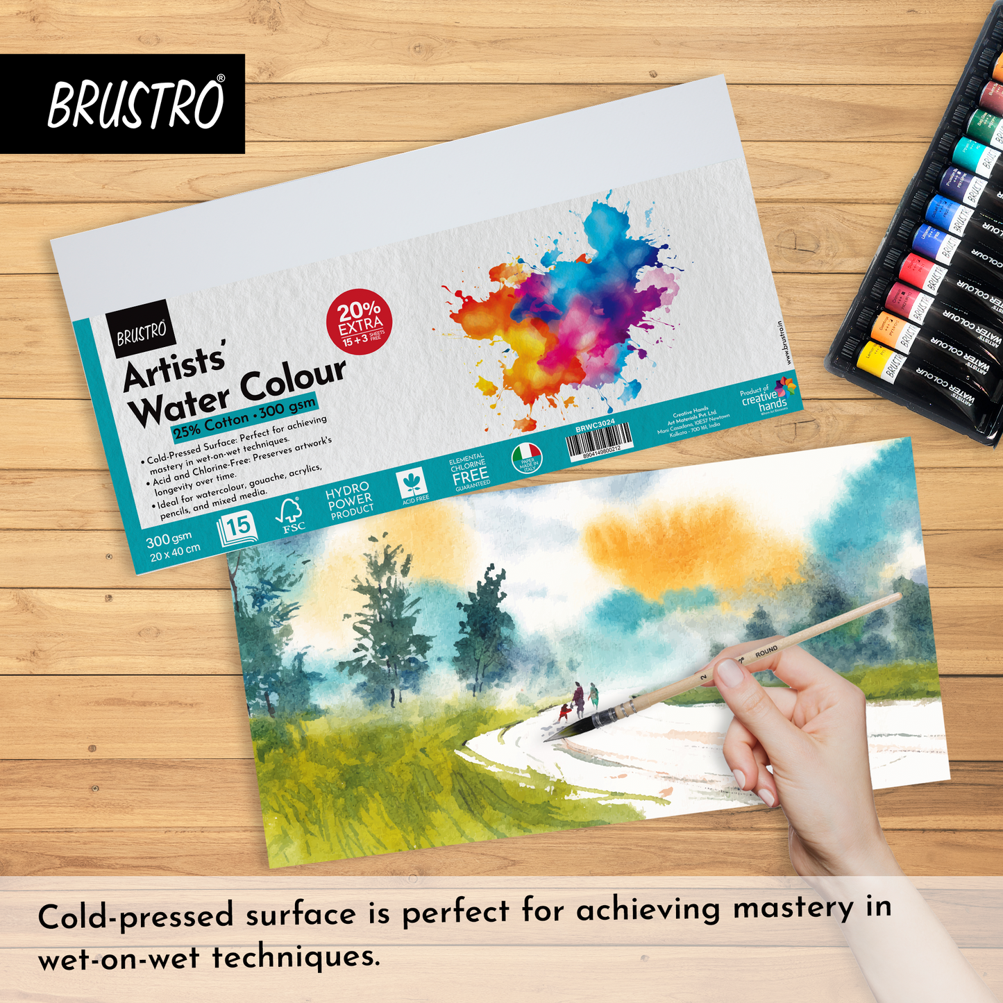 Brustro  Watercolour Paper  300 GSM 20cm x 40cm (Pack of 15 + 3 Free Sheets)