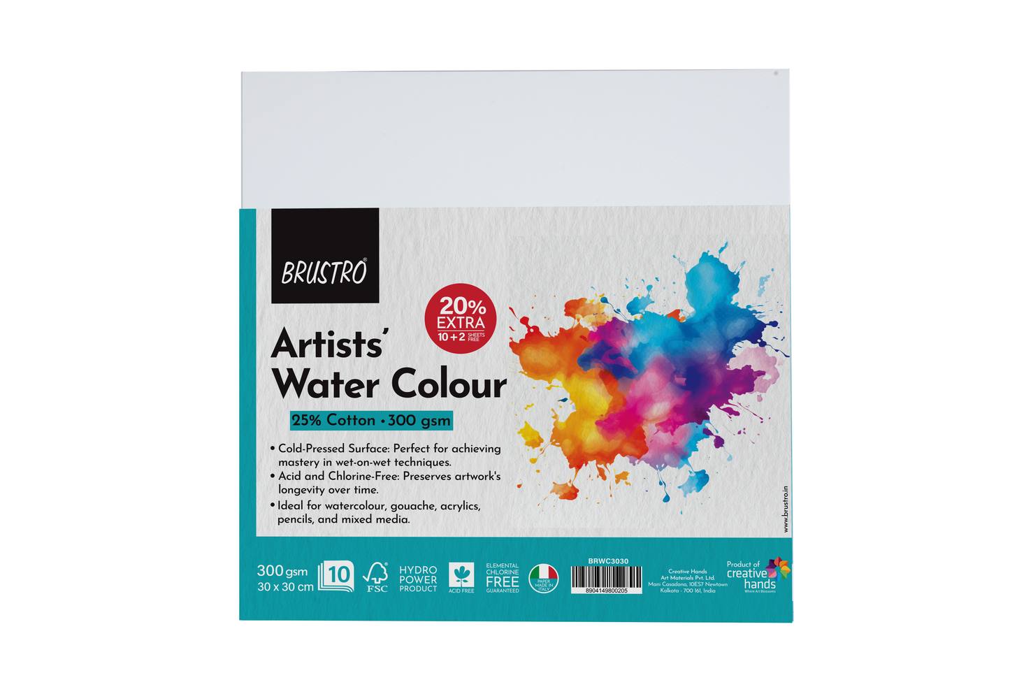 Brustro Watercolour Papers CP 300 GSM 30CM X 30CM (Pack of 10+2 Sheets)