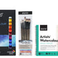 BRUSTRO Artists ’ Watercolour Set of 24 Colours X 12ML Tubes with 25% cotton 300gsm A5 spiral pad and Aqua Strokes brush set of 6