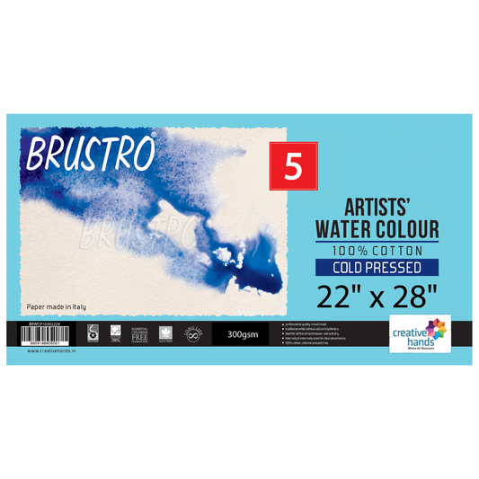 Brustro Artists’ Watercolour Paper 100% Cotton CP 300 Gsm, Size – 22"x 28" ( 5 sheets )