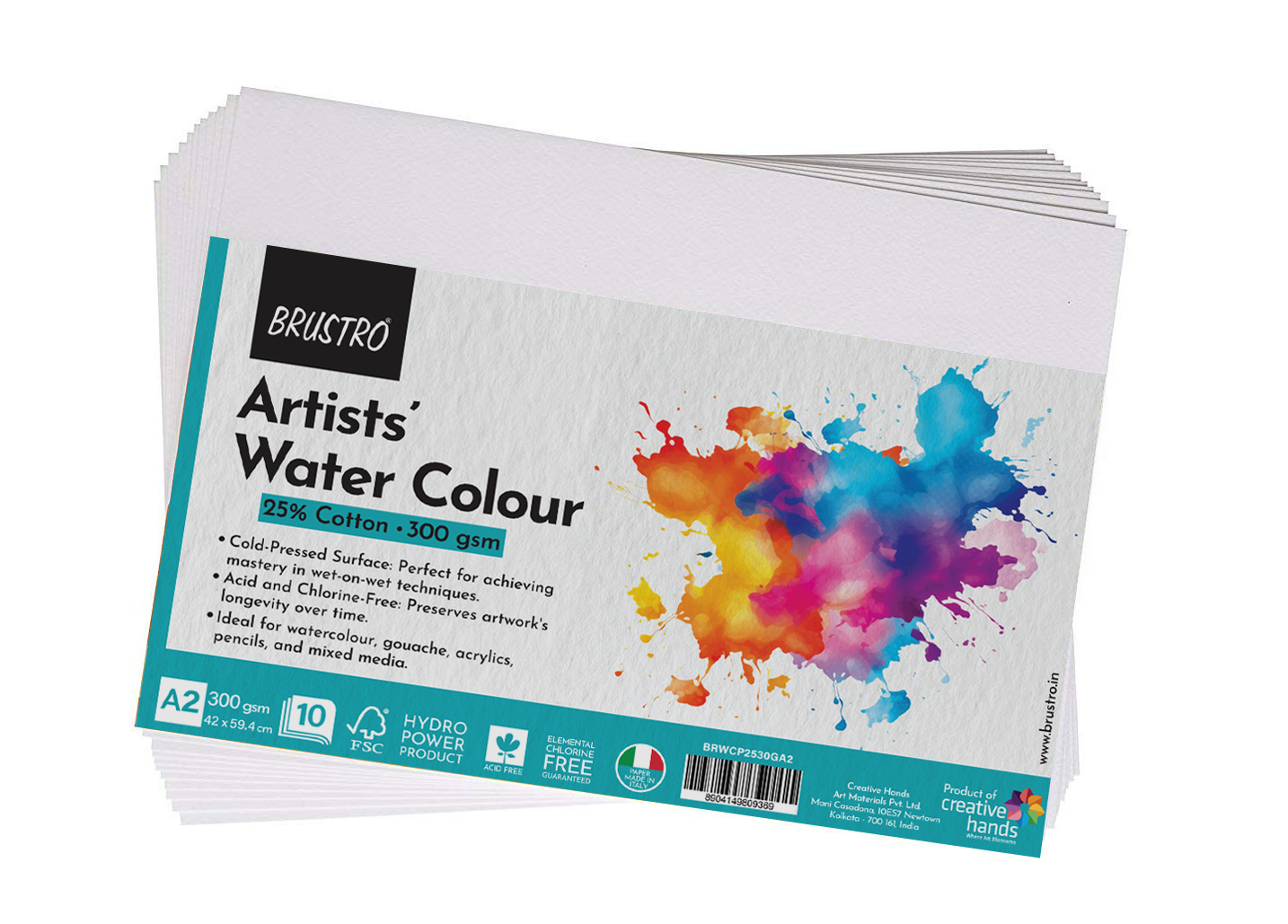 Brustro Artists’ Watercolour paper 25% cotton CP 300 Gsm A2 (10 Sheets)