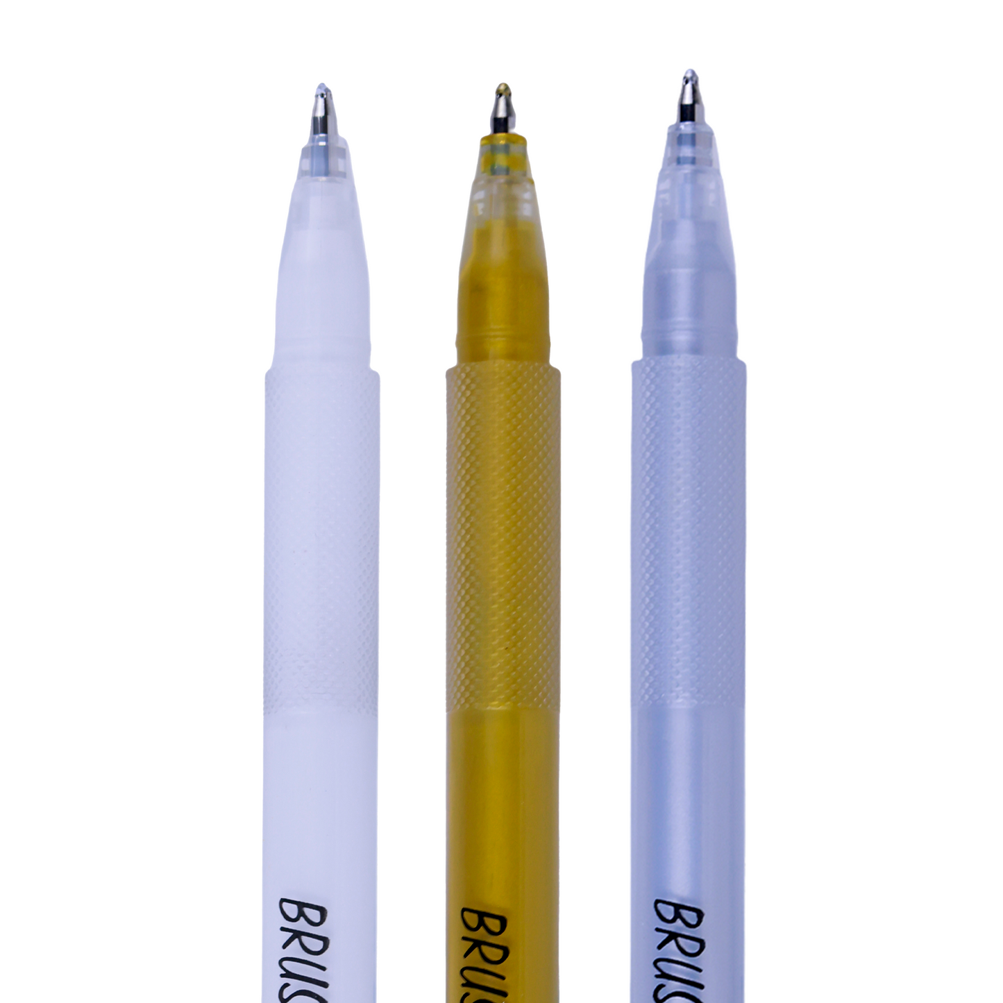 BRUSTRO Assorted Gel Pen (White , Gold and Silver)|1mm Metal Tip - Set of 3,Opaque and Viscous Ink|Ideal For Drawing,Writing,Highlighting,Doodling,Scrapbooking,Mandala Art,Illustration