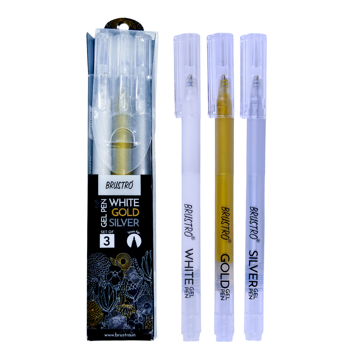 Brustro Wiro Bound Black Sketchbook, 200 GSM, 40 Sheets, 6x6 Inches With Assorted Gel Pen, Set of 3, 1mm Metal Tip (White, Gold and Silver), Opaque Viscous Ink| Ideal for Drawing, Sketching, Colouring