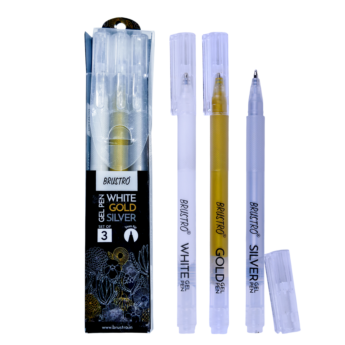 Brustro Wiro Bound Black Sketchbook, 200 GSM, 40 Sheets, 6x6 Inches With Assorted Gel Pen, Set of 3, 1mm Metal Tip (White, Gold and Silver), Opaque Viscous Ink| Ideal for Drawing, Sketching, Colouring