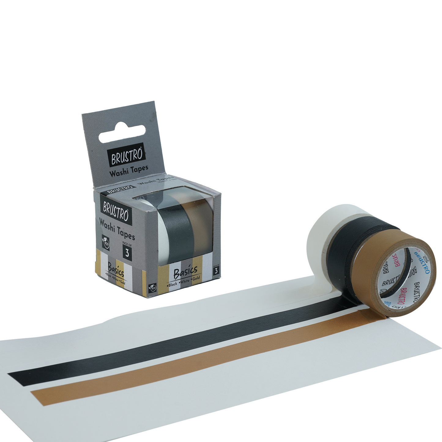 BRUSTRO Washi Tapes Basics Shade, 15 mm x 5 mtrs (set of 3)