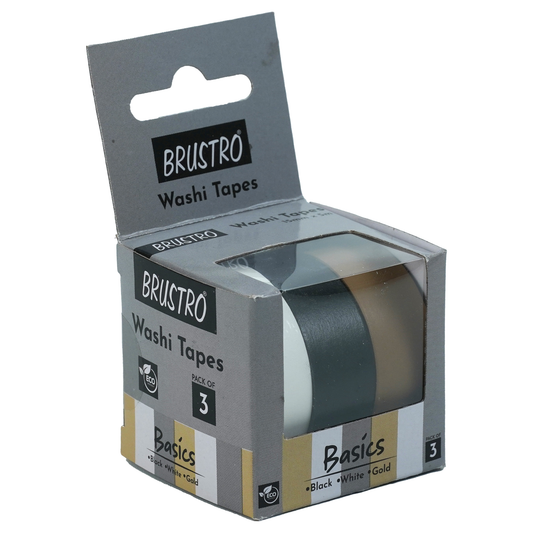 BRUSTRO Washi Tapes Basics Shade, 15 mm x 5 mtrs (set of 3)