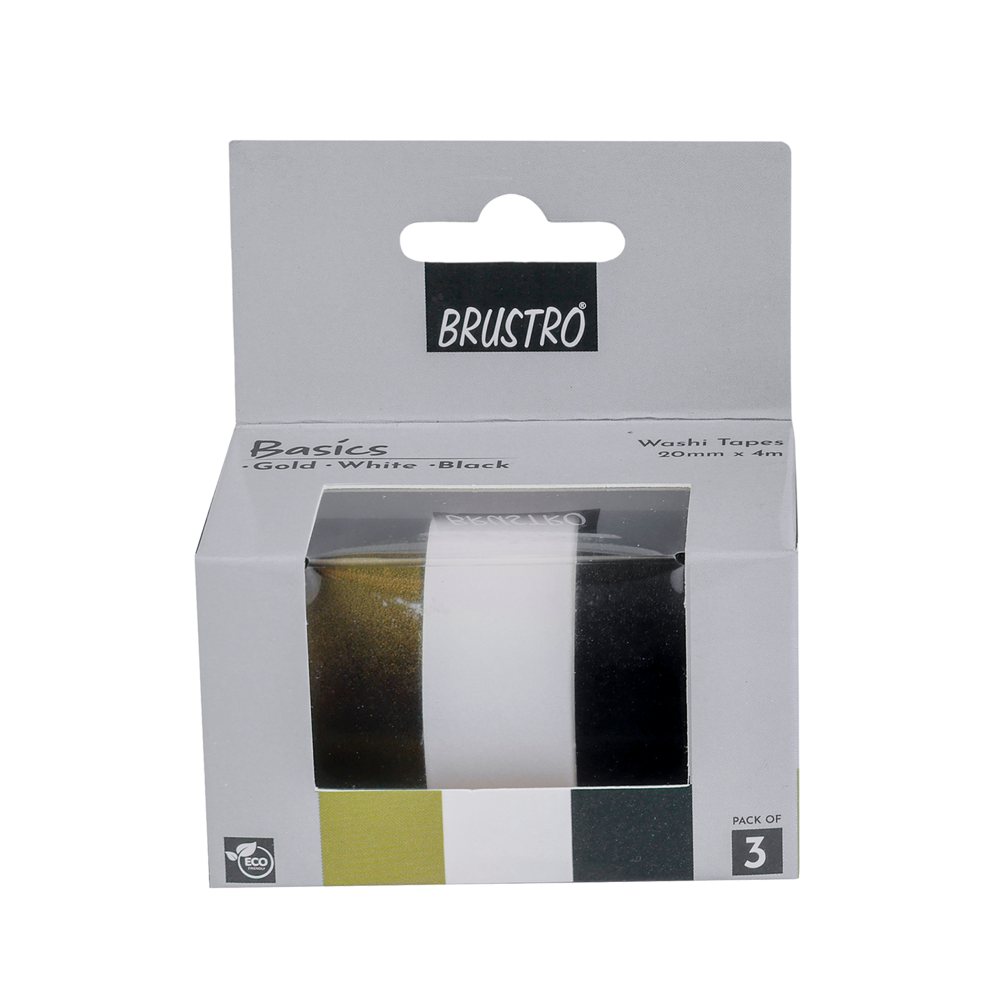 BRUSTRO Washi Masking Tapes Basics Shade - Pearl White, Pearl Black & Antique Gold, 20 mm x 4 meters (Set of 3)