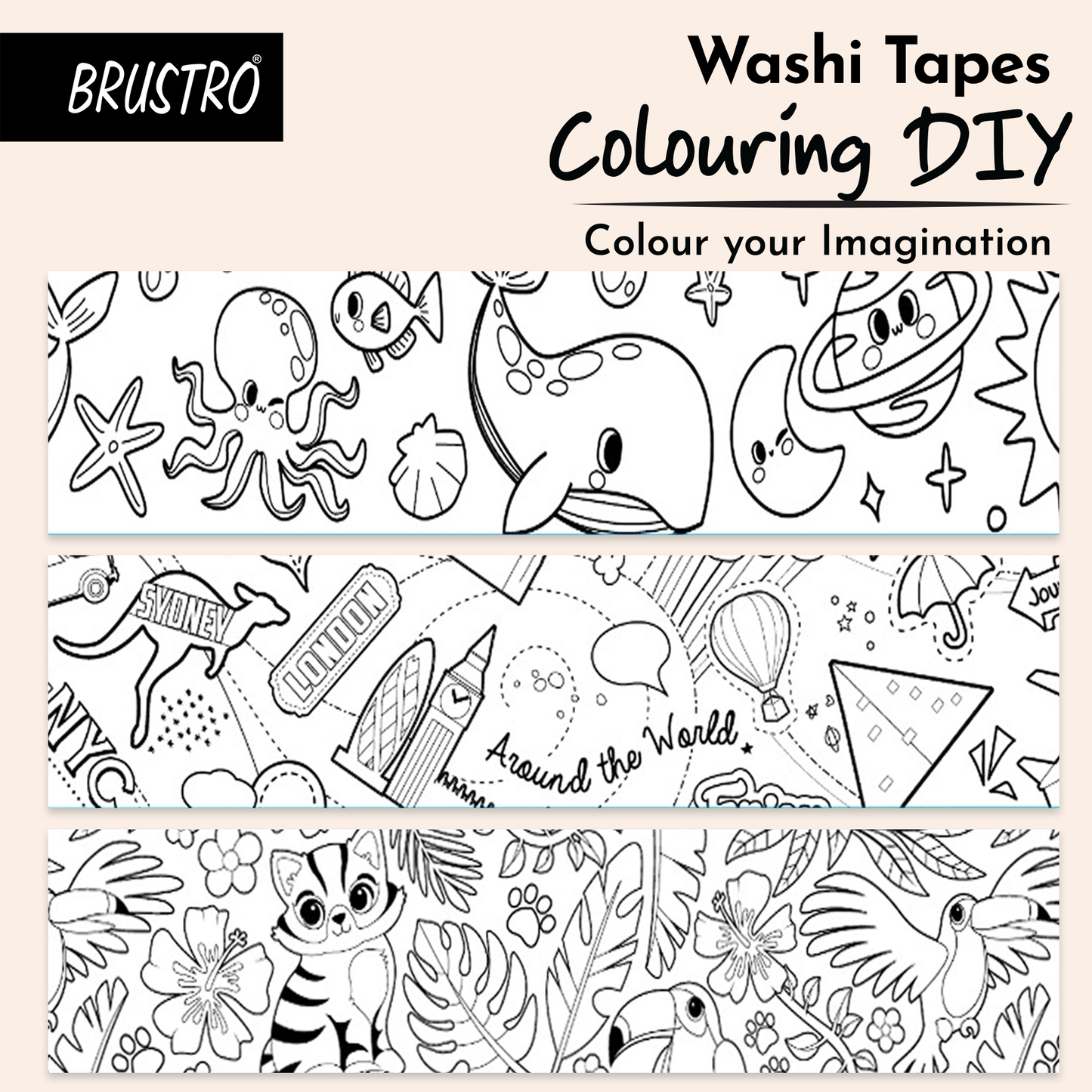 BRUSTRO Washi Tapes DIY Colouring tapes, 50 mm x 5 mtrs (set of 3)
