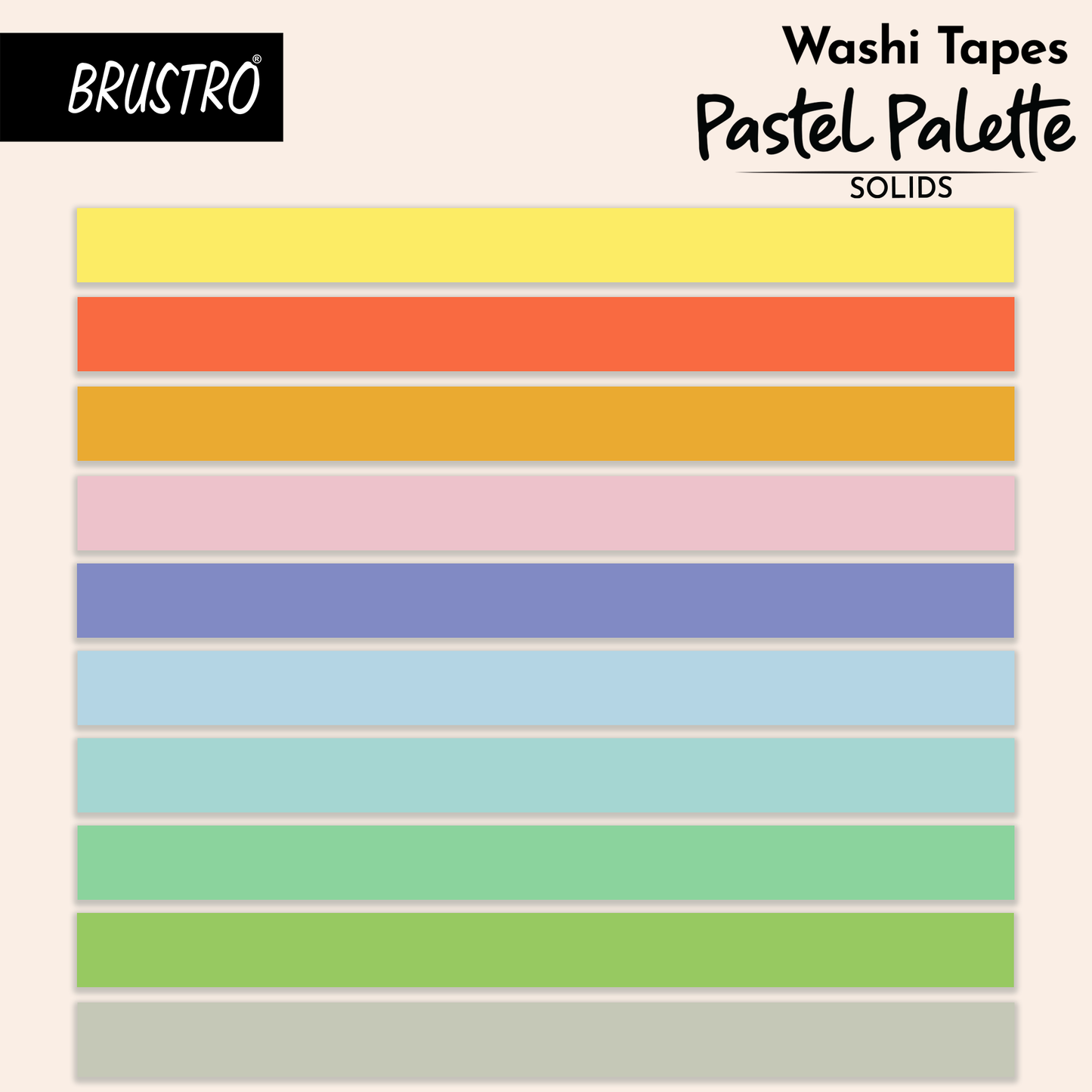 BRUSTRO Washi Tapes Pastel Palette Solids Shade, 15 mm X 5 mtrs (set of 10)