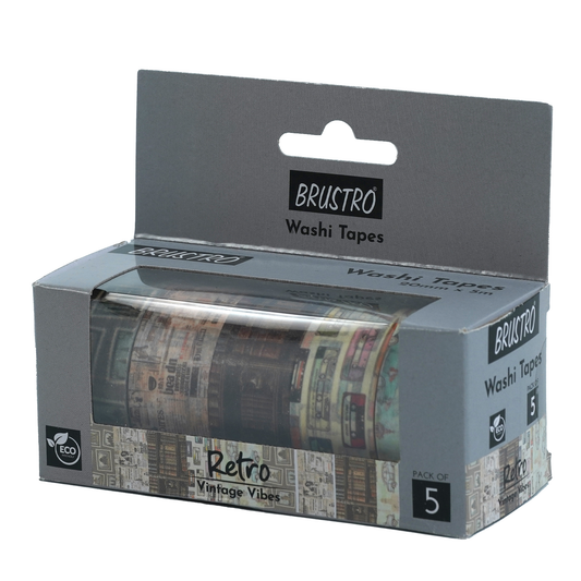 BRUSTRO Washi Tapes Retro Series, 20 mm x 5 m (set of 5)