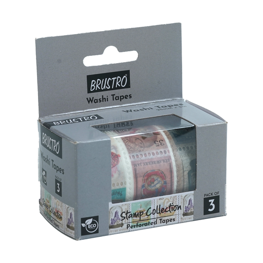 BRUSTRO Washi Tapes Stamp Collection Shade, 25 mm x 5 mtrs (set of 3)