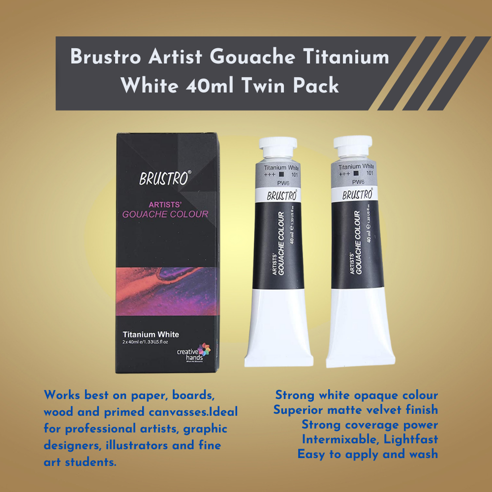 BRUSTRO Artist Gouache Titanium White 40ml (Pack of 2)