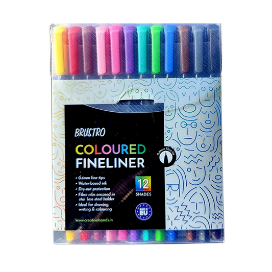 BRUSTRO Coloured Fineliner Set of 12 | Assorted Colours | 0.4mm | Ideal for Writing, Drawing, Coloring, Sketching, Doodles, Mandala Art