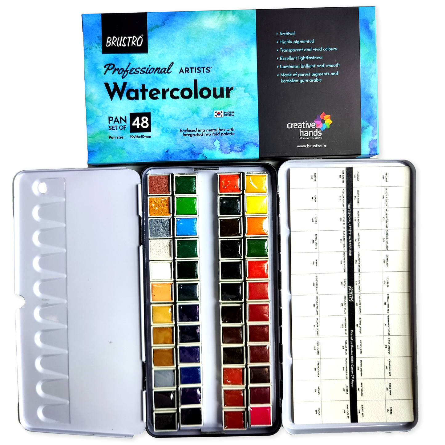 BRUSTRO Artists Professional Watercolour Half pan Set of 48