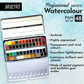 BRUSTRO Professional Artists Watercolor 48 Half Pan Set With 100% Cotton Watercolour Paper Pad, Cold Pressed, 300 GSM 12 Sheets, A4 (8.3x11.7 inches)