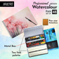 BRUSTRO Professional Artists Watercolor 48 Half Pan Set With 100% Cotton Watercolour Paper Pad, Cold Pressed, 300 GSM 12 Sheets, A4 (8.3x11.7 inches)