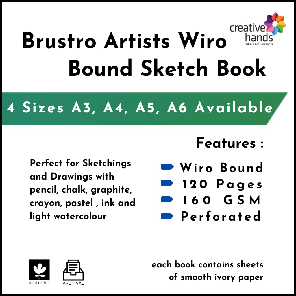 Brustro Artists Small Wiro Bound Sketch Book, A6 Size, 120 Pages, 160 GSM