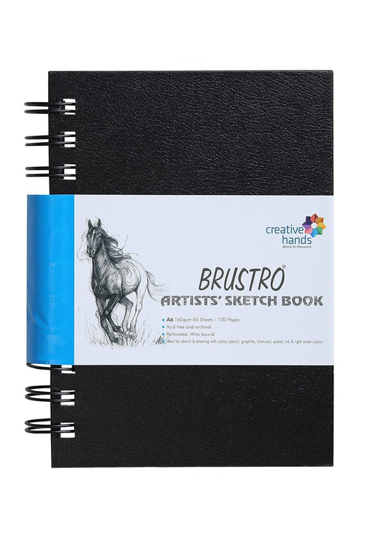 Brustro Artist's Small Wiro Bound Sketch Book | A6 Size, 120 Pages, 160 GSM | Ideal for Sketching, Shading, Drawing, Blending, Mandala, Fine Art, Portrait, Spiral, Professional, Fine Art Students.