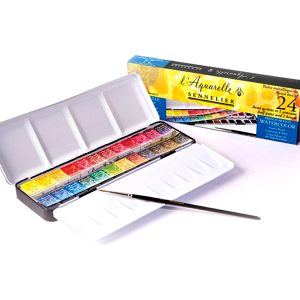 Sennelier Artists' Watercolor Set of 24 Half Pans (MRP 7,980) + Sennelier Masking Fluid 75ML (MRP 495)