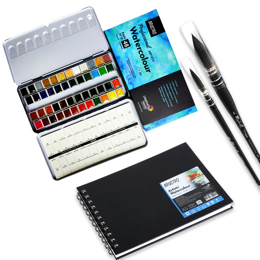 Brustro Professional Artists Watercolour 48 Half pan Set(Free 100% Cotton Watercolour Journal 300 GSM, A5 and Raphael brushes worth Rs.2022/-)