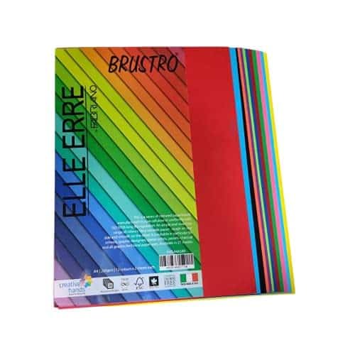 Fabriano Elle Erre Coloured Card Stock Craft Paper A4 Size 220 GSM Mixed Bright Colours 24 Sheets Pack(12cols X 2Sheets)