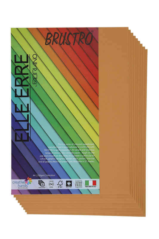 Fabriano Elle Erre A4, 220 GSM (9 Sheets)Marrone(Classic Brown)Ideal for schools,graphic designers,poster artists with pastel,charcoal,calligraphy,pen