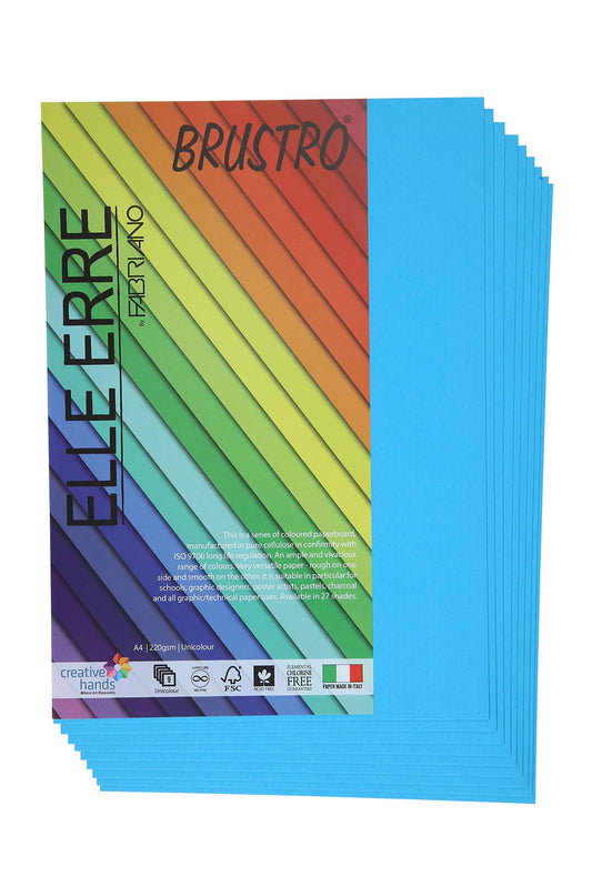 Fabriano Elle Erre A4, 220 GSM (9 Sheets)Blue(Medium Blue)Ideal for schools,graphic designers,poster artists with pastel,charcoal,calligraphy,pen