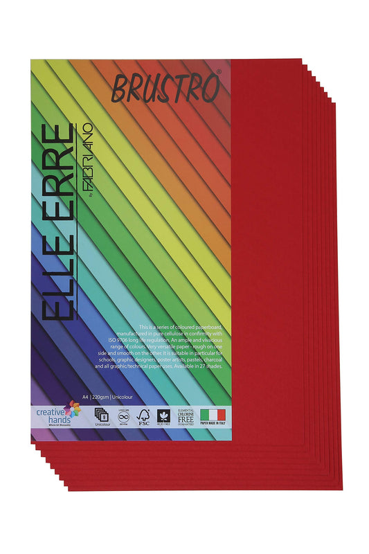 Fabriano Elle Erre A4, 220 GSM (9 Sheets)Ciliegia(Cherry Red)Ideal for schools,graphic designers,poster artists with pastel,charcoal,calligraphy,pen