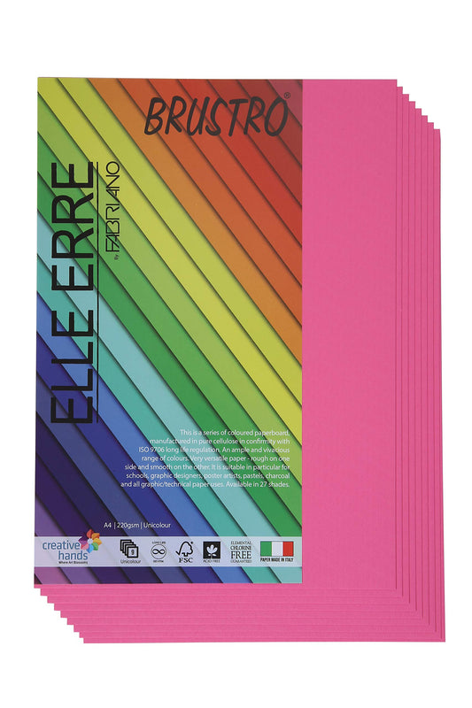 Fabriano Elle Erre A4, 220 GSM (9 Sheets)Fucsia(Hot Pink)Ideal for schools,graphic designers,poster artists with pastel,charcoal,calligraphy,pen