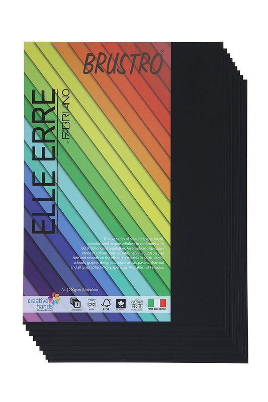 Fabriano Elle Erre A4, 220 GSM (9 Sheets)Nero(Deep Black)Ideal for schools,graphic designers,poster artists with pastel,charcoal,calligraphy,pen