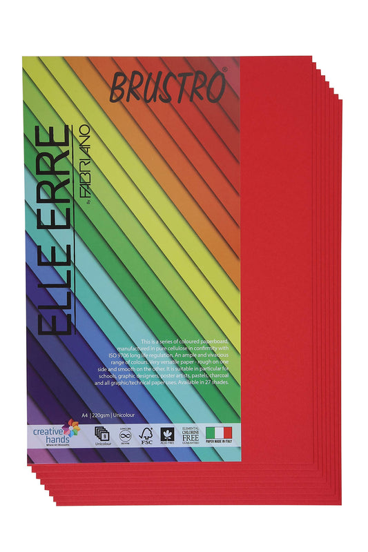 Fabriano Elle Erre A4, 220 GSM (9 Sheets)Rosso(Primary Red)Ideal for schools,graphic designers,poster artists with pastel,charcoal,calligraphy,pen