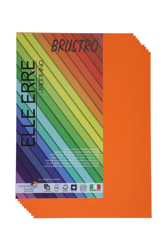 Fabriano Elle Erre A4, 220 GSM (9 Sheets)Arancio(Bright Orange)Ideal for schools,graphic designers,poster artists with pastel,charcoal,calligraphy,pen