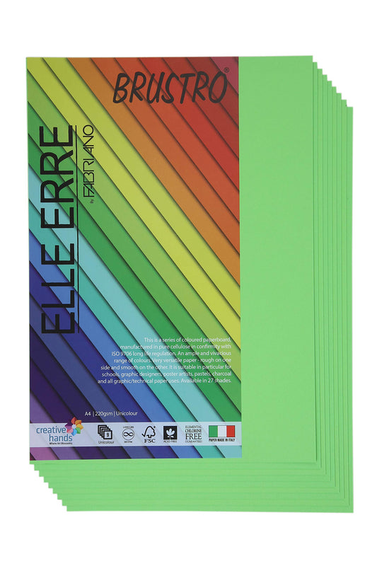 Fabriano Elle Erre A4, 220 GSM (9 Sheets)Verde(Grass Green)Ideal for schools,graphic designers,poster artists with pastel,charcoal,calligraphy,pen