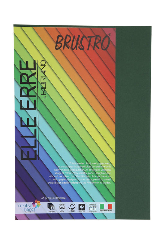 Fabriano Elle Erre A4, 220 GSM (9 Sheets)Verdone(Bottle Green)Ideal for schools,graphic designers,poster artists with pastel,charcoal,calligraphy,pen