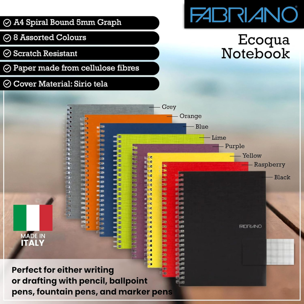 Fabriano Ecoqua A4 Spiral Bound Graph 5MM Notebook