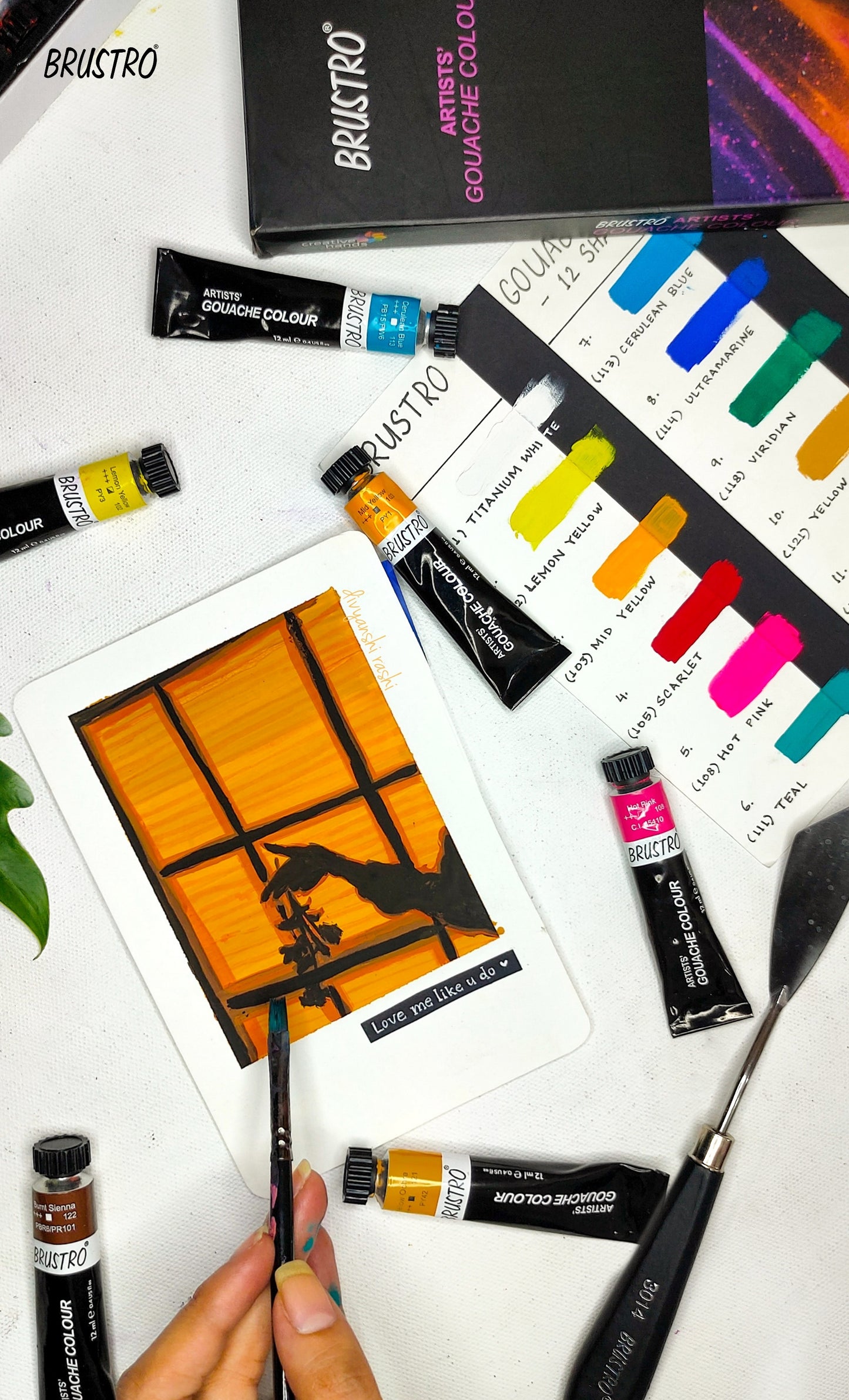 BRUSTRO Artist Gouache Colour Set of 24 Colours X 12ML Tubes with Watercolour Journal