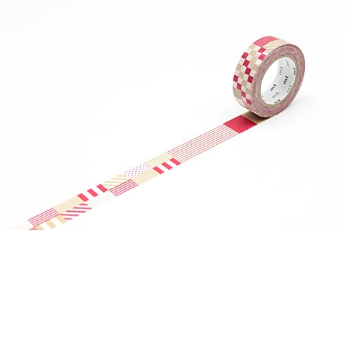 mt Washi Japanese Masking Tape Printed Designs , 15 mm x 10 mtrs Shade - Mix Red, ( Pack Of 1 )