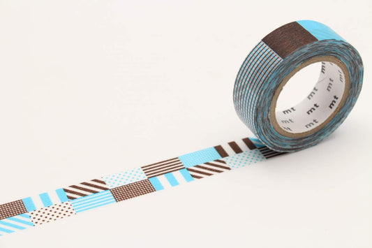 mt Washi Japanese Masking Tape Printed Designs , 15 mm x 10 mtrs Shade - Mix Blue, ( Pack Of 1 )