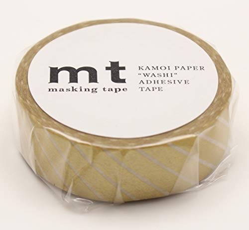 mt Washi Japanese Masking Tape Stripe, 15 mm x 10 mtrs Shade - GOLD, (Pack of 1)