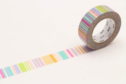 mt Washi Japanese Masking Tape Printed Designs , 15 mm x 10 mtrs Shade - Multi Border Pastel, ( Pack Of 1 )