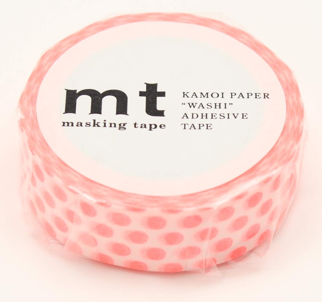 mt Washi Japanese Masking Tape Polka Dots , 15 mm x 10 mtrs Shade - Shocking Red, ( Pack Of 1 )