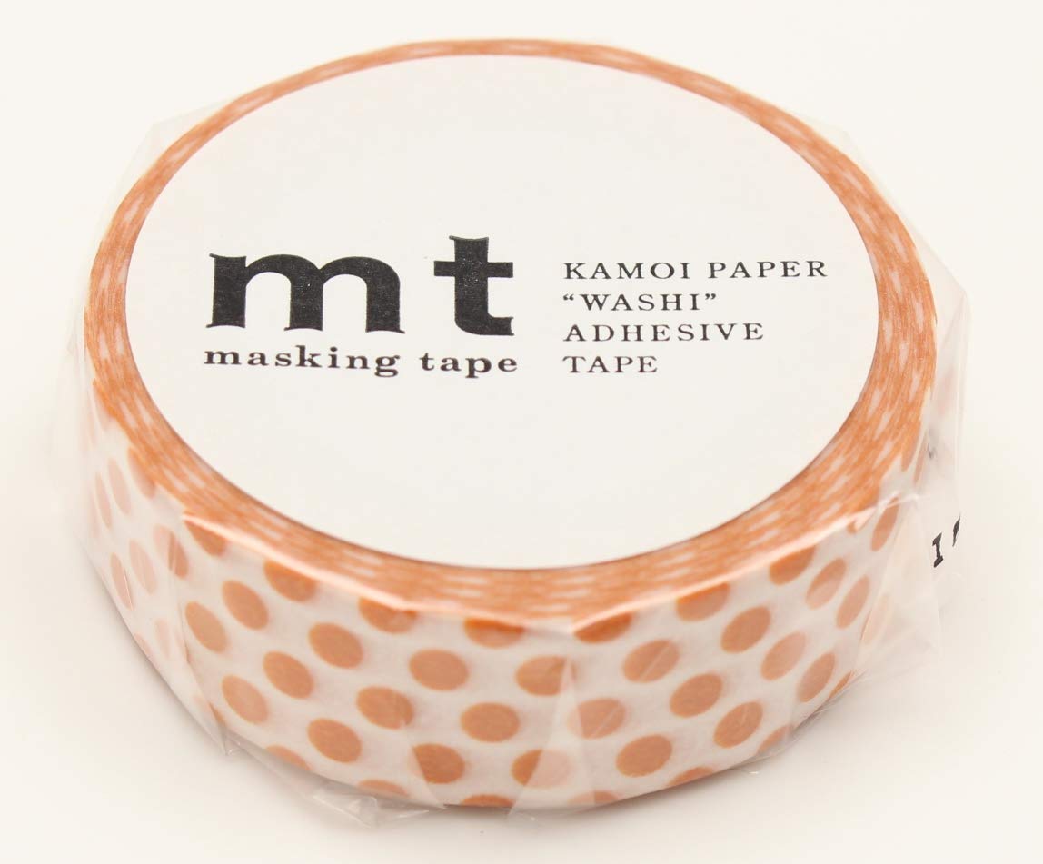 mt Washi Japanese Masking Tape Polka Dots , 15 mm x 10 mtrs Shade - Mandarin, ( Pack Of 1 )