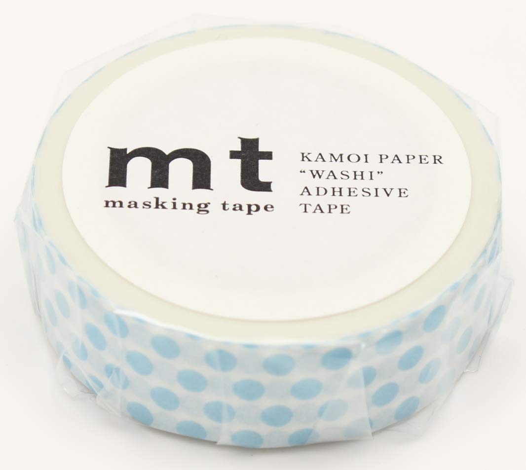 mt Washi  Japanese Masking Tape Polka Dots , 15 mm x 10 mtrs Shade - Ice, ( Pack Of 1 )