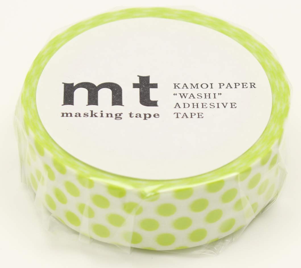 mt Washi Japanese Masking Tape Polka Dots , 15 mm x 10 mtrs Shade - Lime, ( Pack Of 1 )