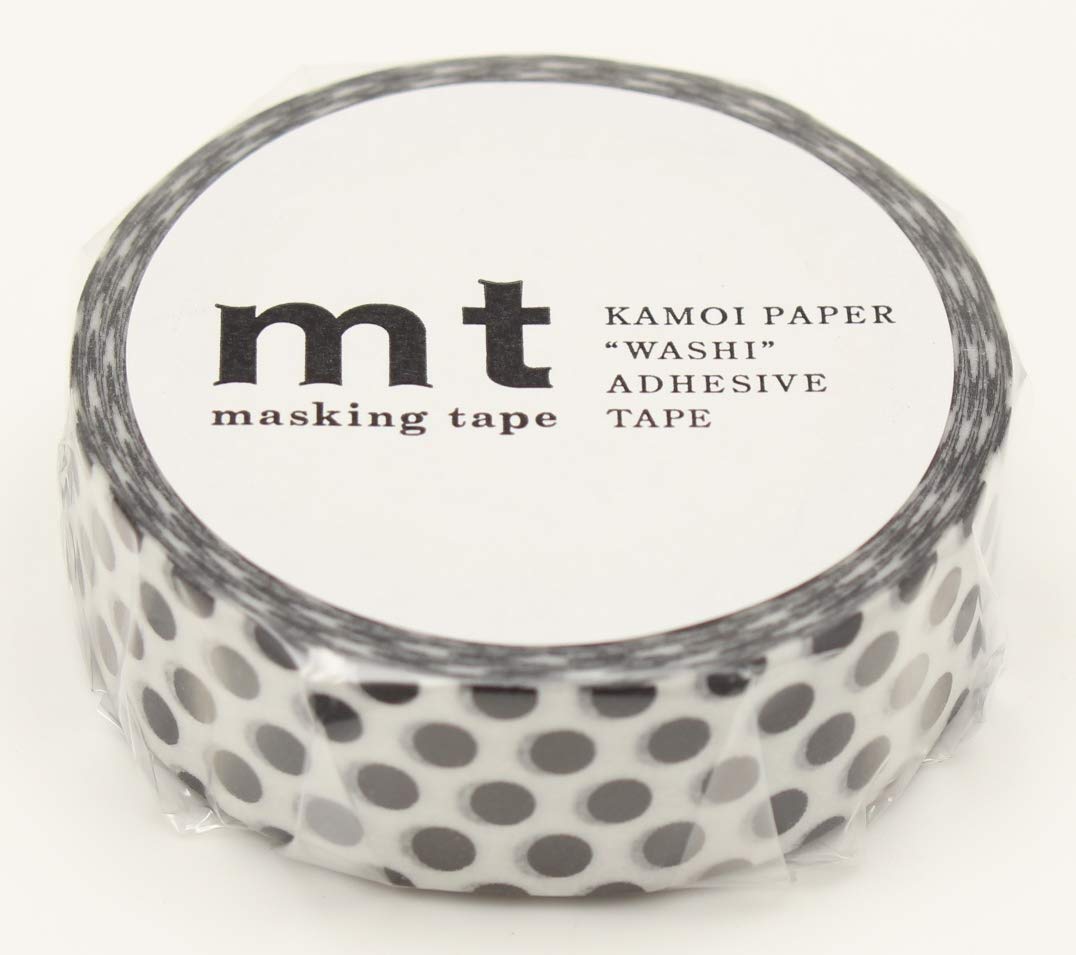 mt Washi Japanese Masking Tape Polka Dots , 15 mm x 10 mtrs Shade - Black , ( Pack Of 1 )