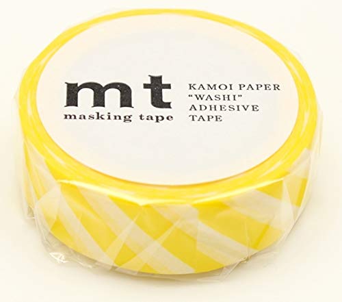 mt Washi Japanese Masking Tape Stripe , 15 mm x 10 mtrs Shade - Lemon, ( Pack Of 1 )