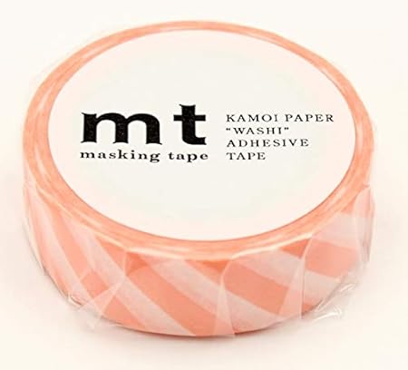 mt Washi Japanese Masking Tape Stripe , 15 mm x 10 mtrs Shade - Salmon Pink, ( Pack Of 1 )