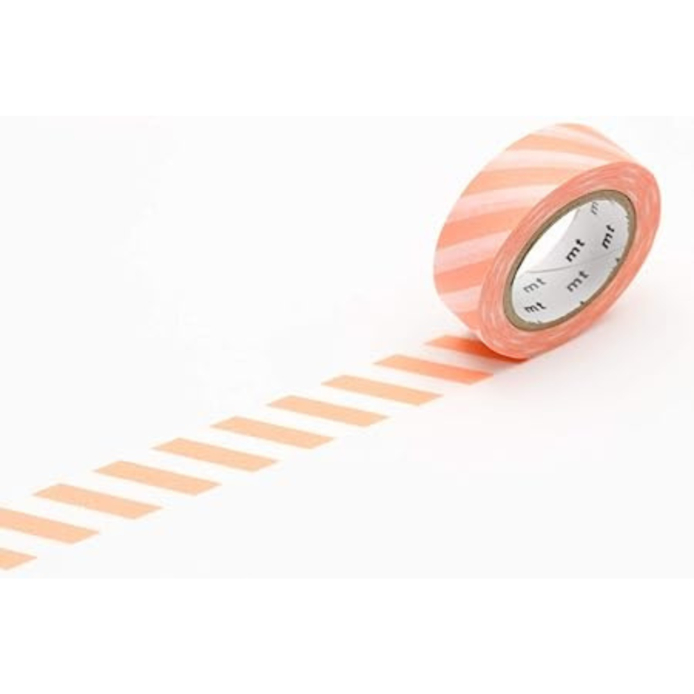 mt Washi Japanese Masking Tape Stripe , 15 mm x 10 mtrs Shade - Salmon Pink, ( Pack Of 1 )