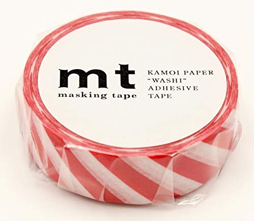 mt Washi Japanese Masking Tape Stripe , 15 mm x 10 mtrs Shade - Red, ( Pack Of 1 )